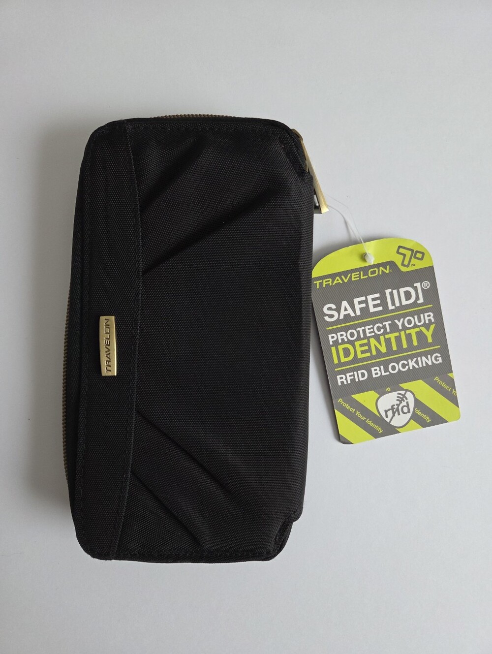 Travelon Black RFID Blocking Travel Wallet with Gold Accents